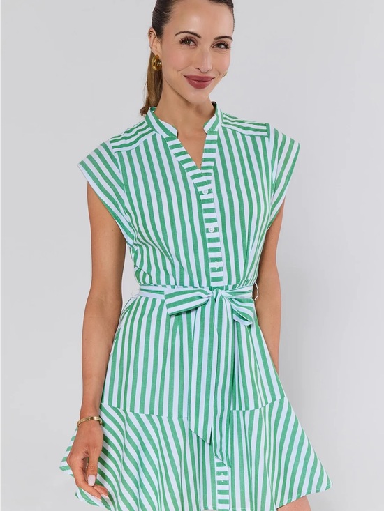 Avara Dresses & Skirts - NWT Avara Erica Green Striped Button Front Belted Dress Size Medium